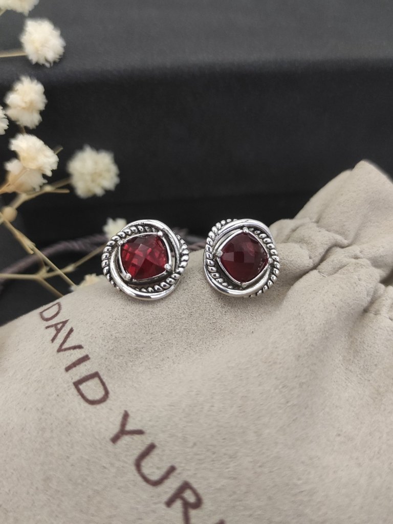David Yurman 925 Silver Earrings With Original Pouch